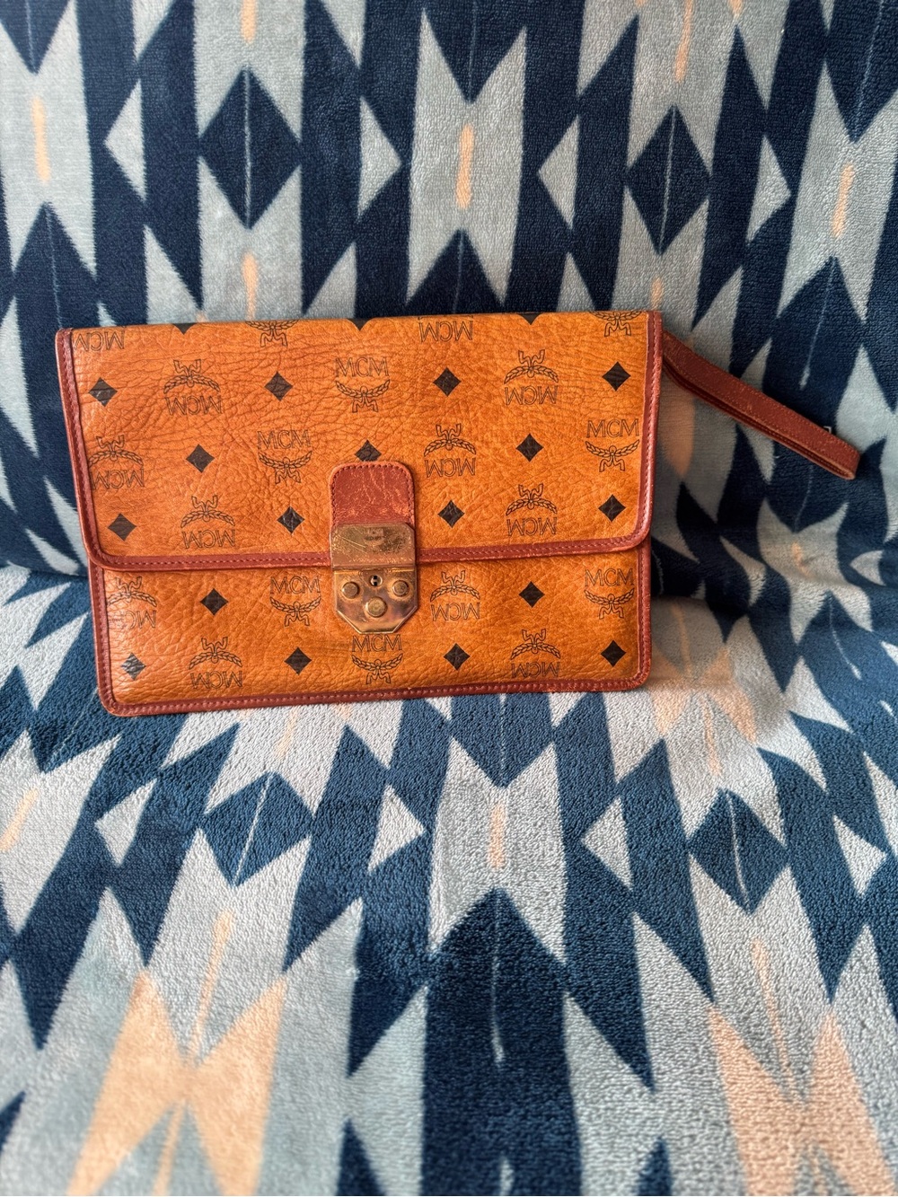MCM Cognac Logo Wristlet Clutch with Monogram Motif- comes with key 🔑